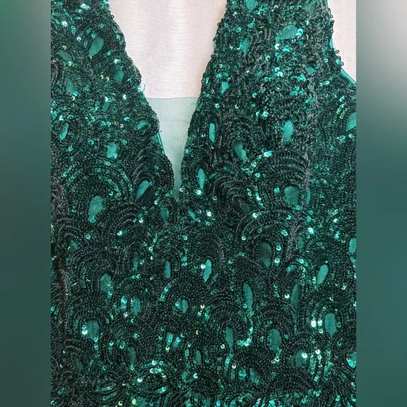 JVN Jovani 60641 Emerald Sequin Prom Ball Gown 6